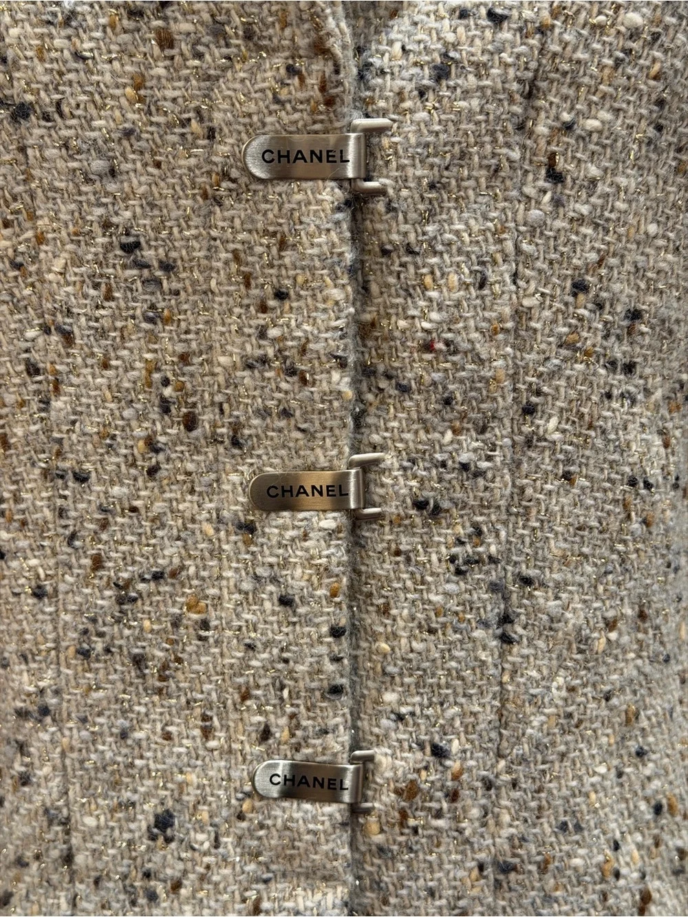 CHANEL Grey Speckled Tweed Blazer Coat